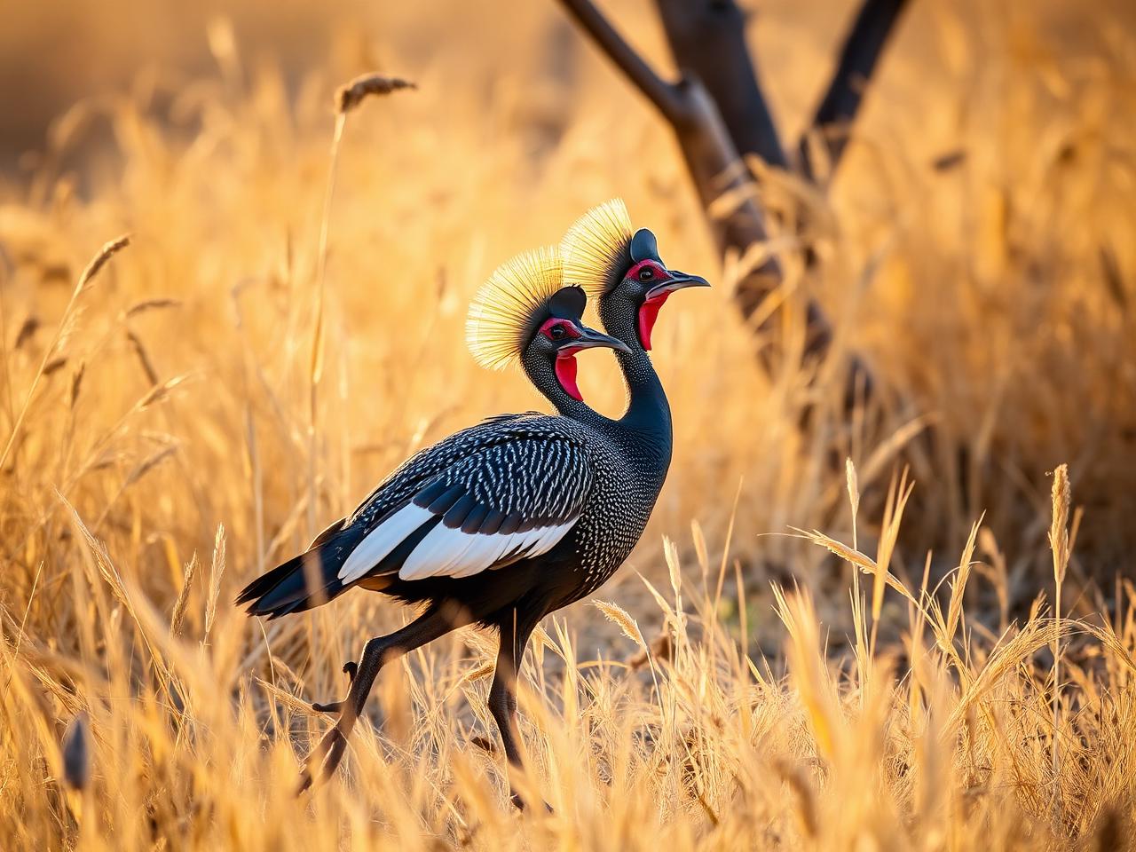 Guinea fowl & antelope in the field